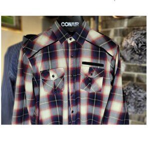 Company Eighty One Western Style Navy Red & Cream Plaid Button Down Shirt -Sz L